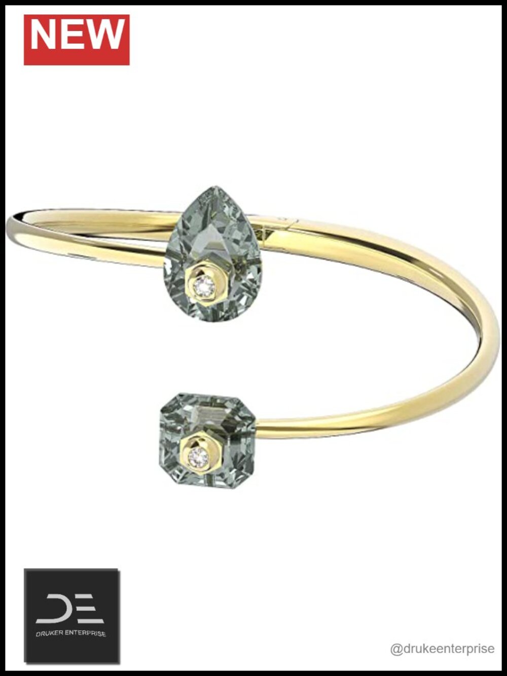Gold Tone Cuff Bangle Bracelet with Green Crystals